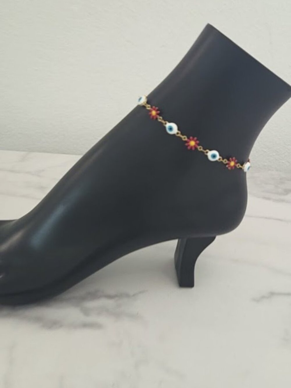 Evil Eye Daisy Flower Anklet Gold Plated Chain Anklet Bracelet - Picture 9 of 13